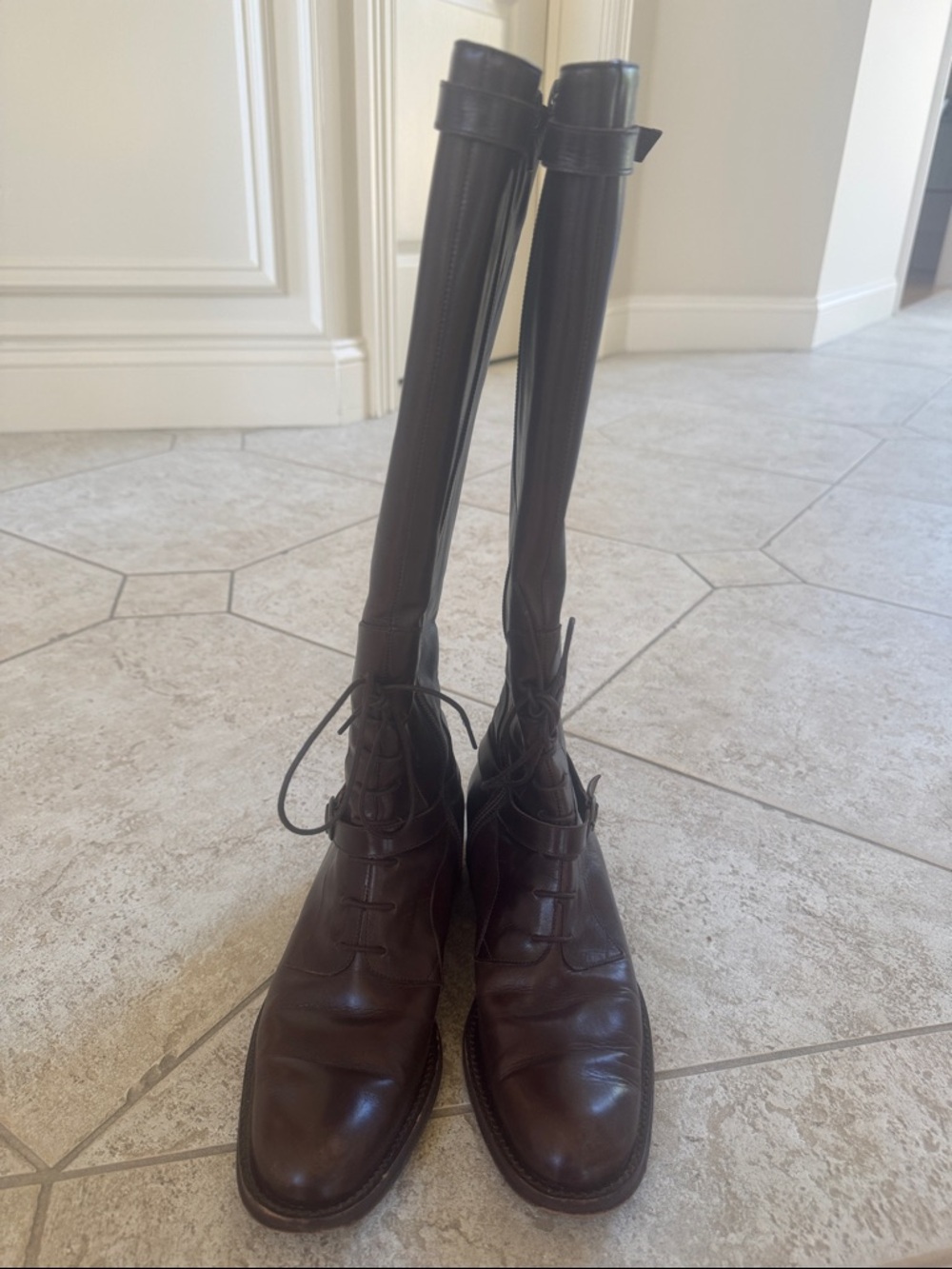 bettye muller Dark Brown Lace-Up Tall Riding Boots